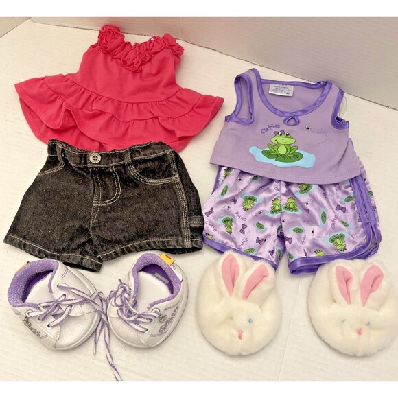 Build-A-Bear Workshop BAB Girls Outfit Lot PJs w/ Bunny Slippers and Sketchers - Picture 1 of 13